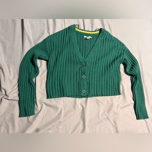 AMERICAN EAGLE Green Cropped Knit Cardigan Sweater